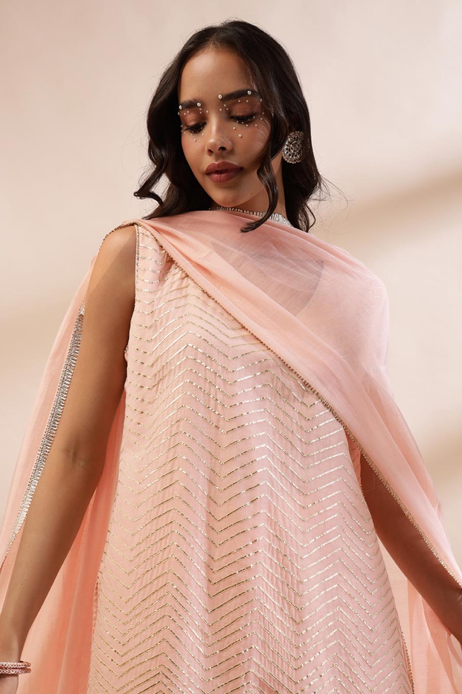 Peach Pink Zyra Embroidered Kurta Set
