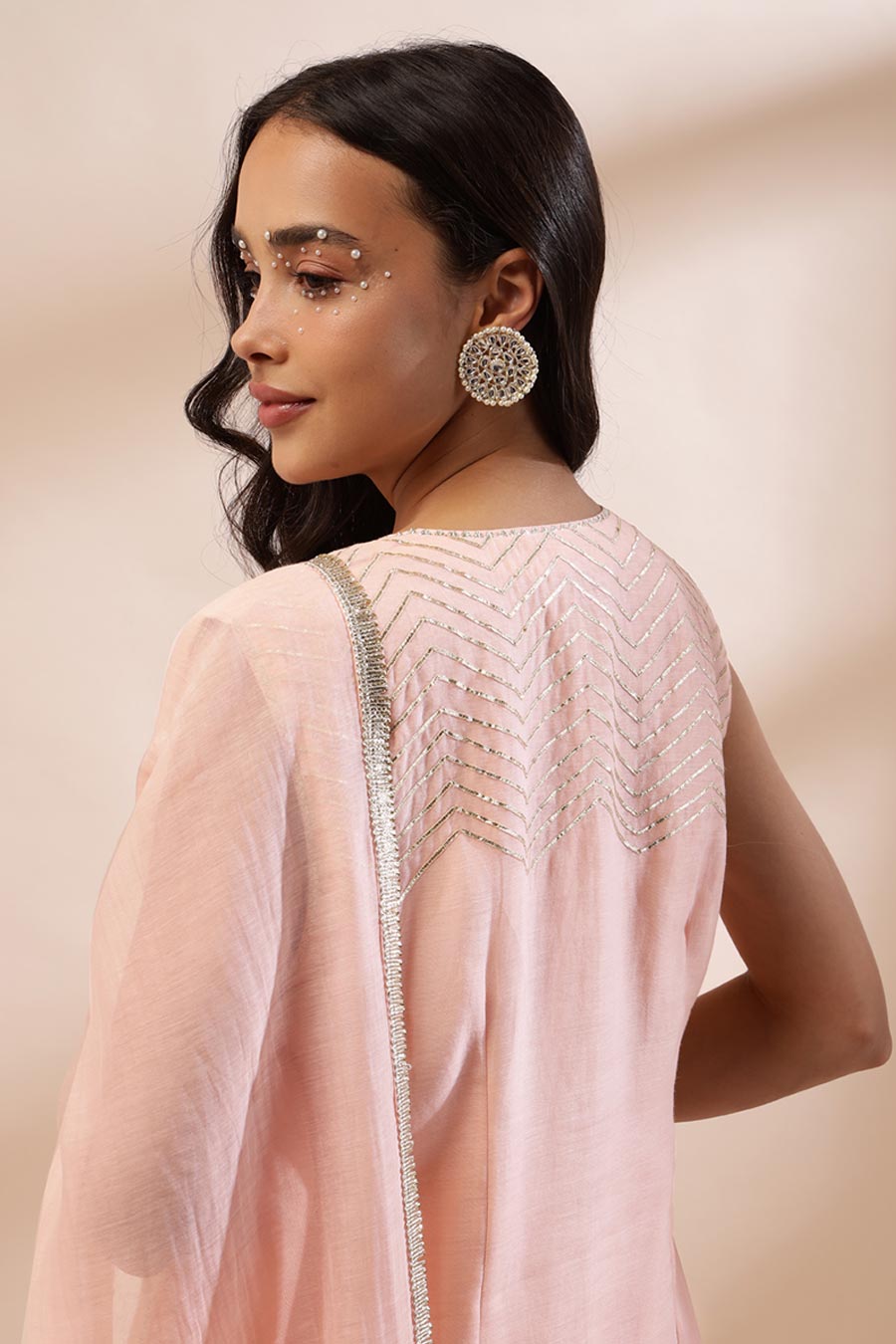 Peach Pink Zyra Embroidered Kurta Set