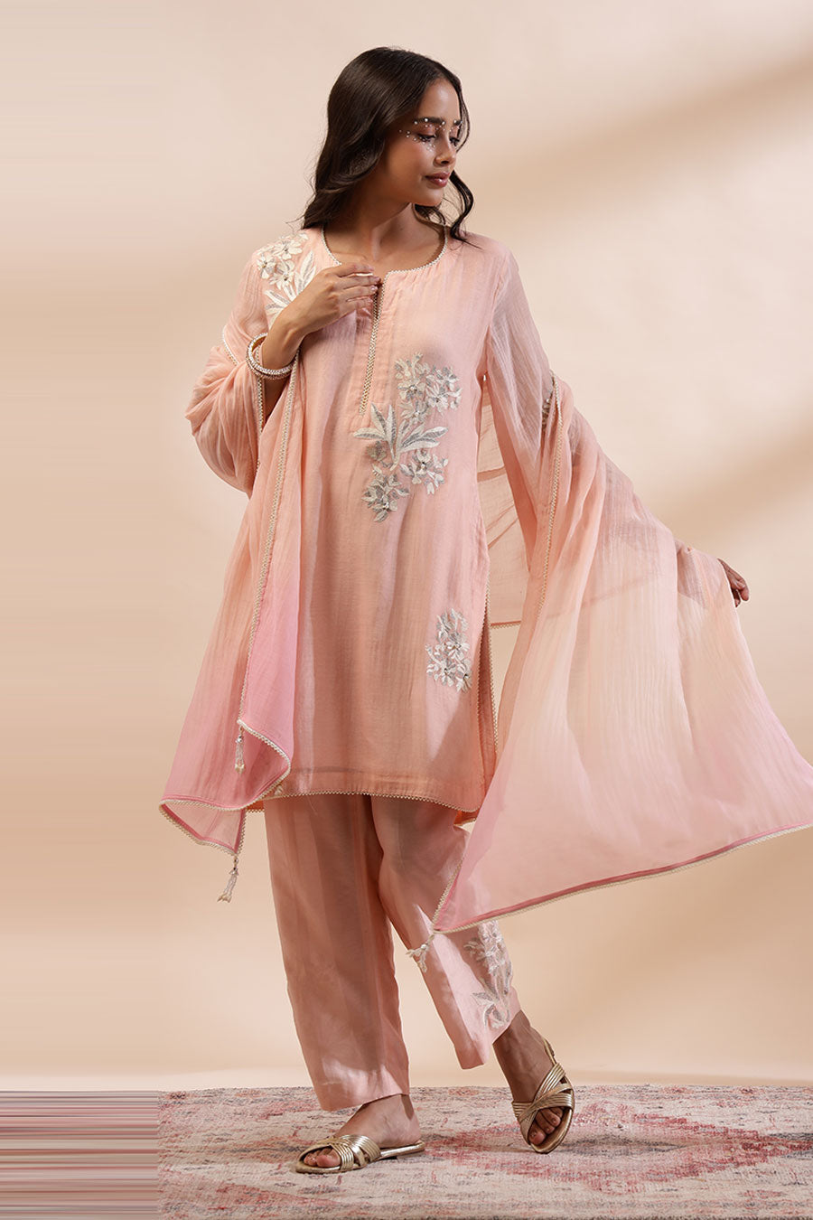 Pastel Pink Zinnia Embroidered Kurta Set