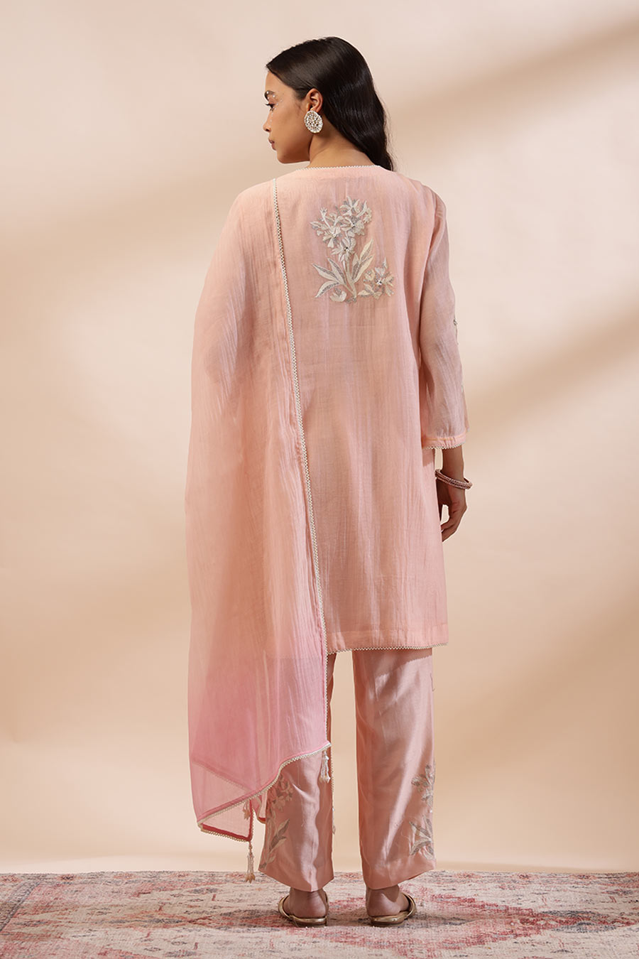 Pastel Pink Zinnia Embroidered Kurta Set