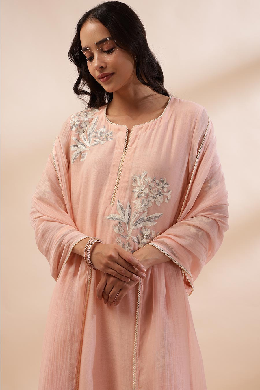 Pastel Pink Zinnia Embroidered Kurta Set