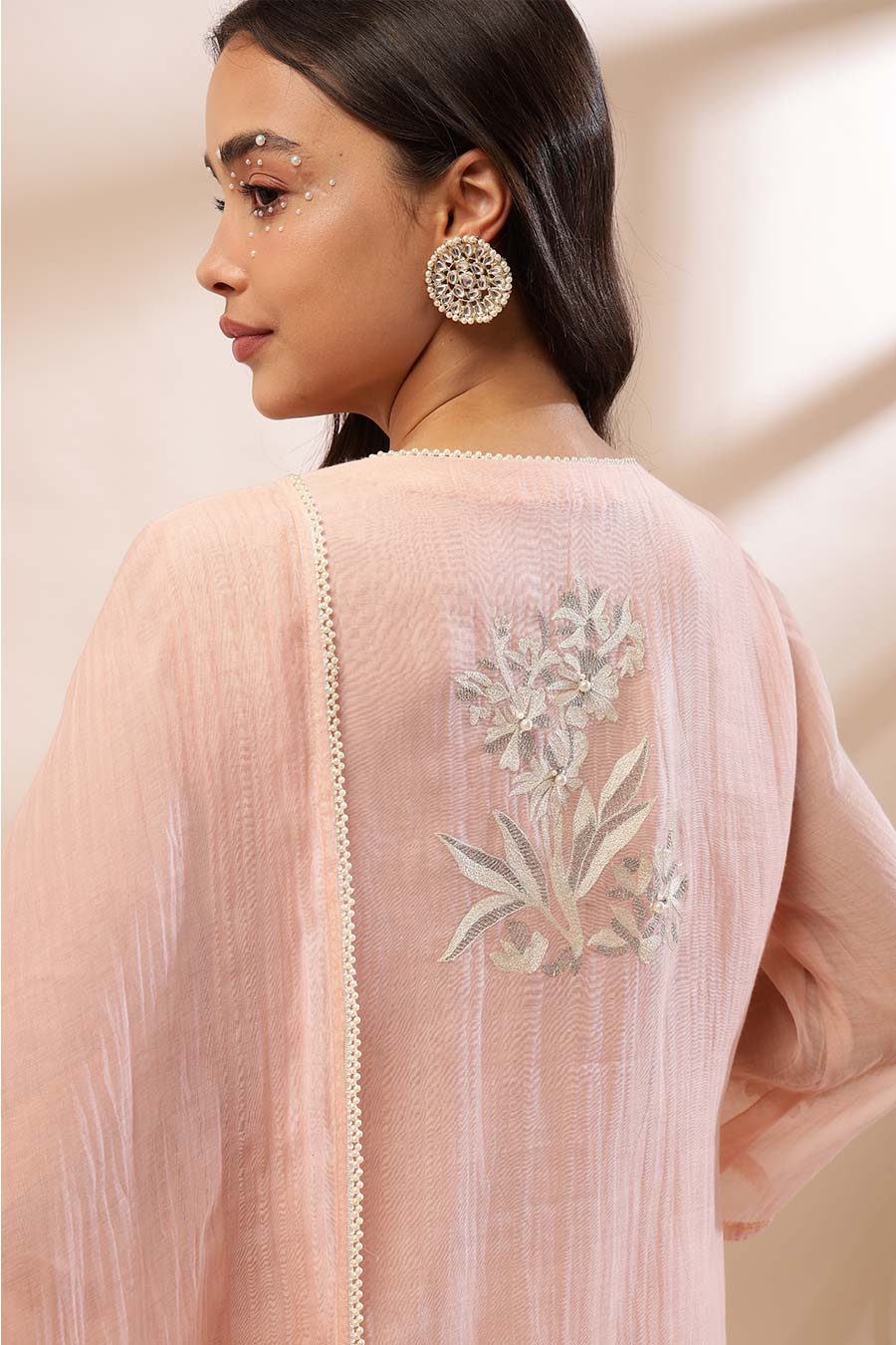 Pastel Pink Zinnia Embroidered Kurta Set