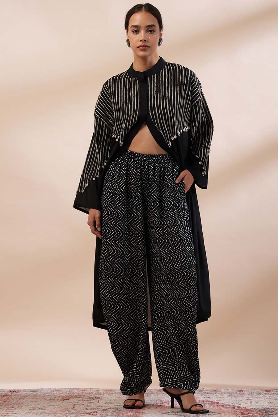 Black Sirienna Embroidered Shirt Tunic & Pant Set