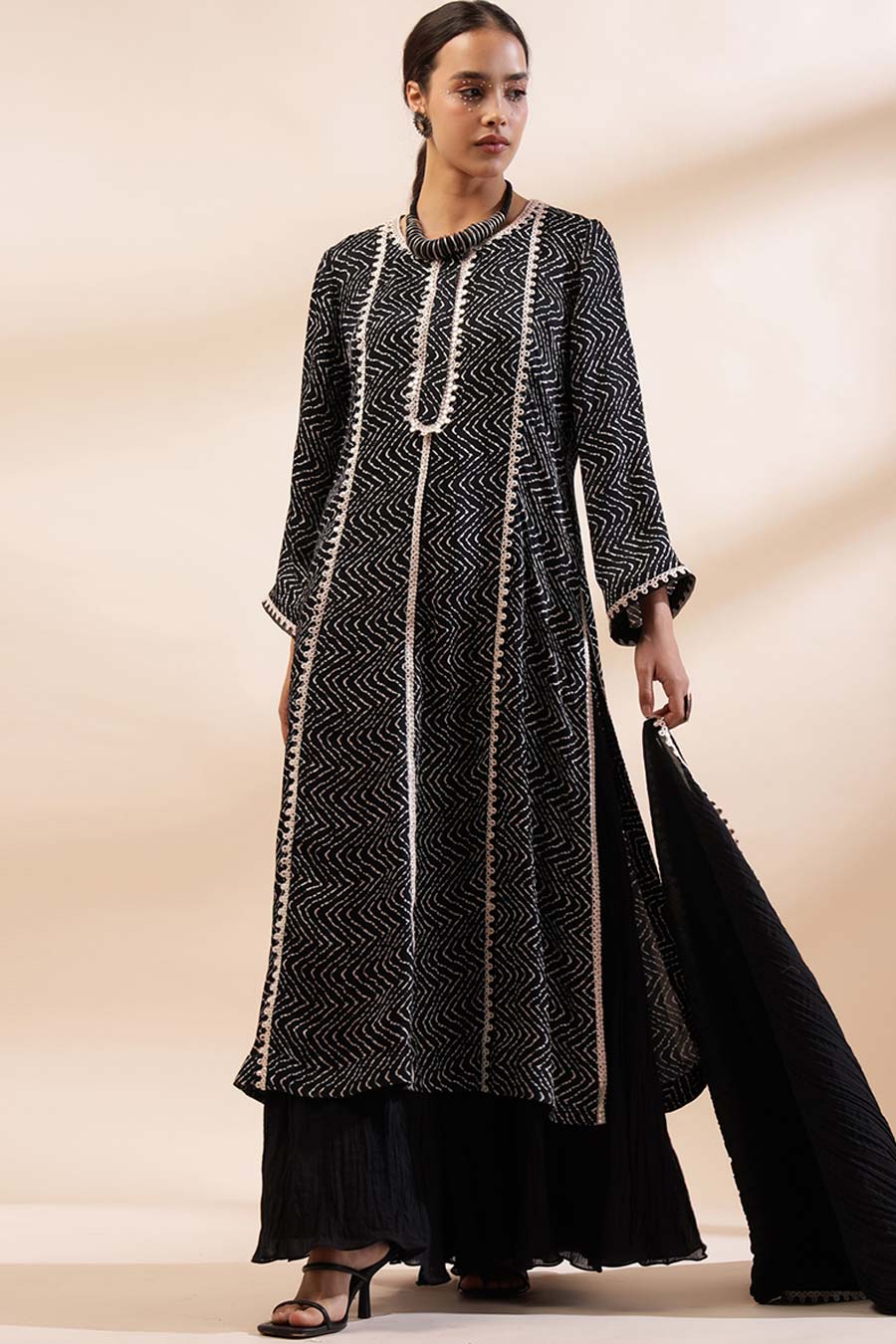 Black Velora Printed Sharara Set