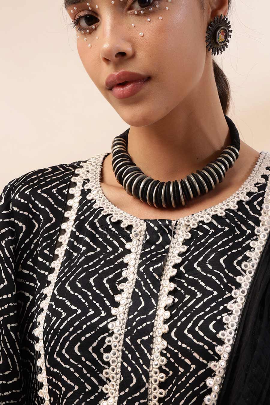 Black Velora Printed Sharara Set