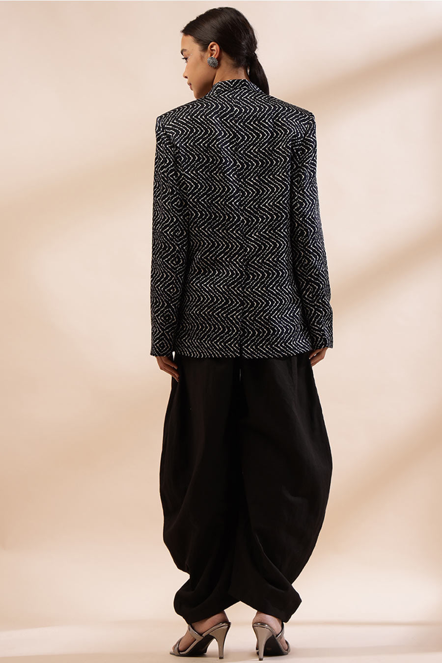 Black Velora Printed Blazer & Pant Co-Ord Set