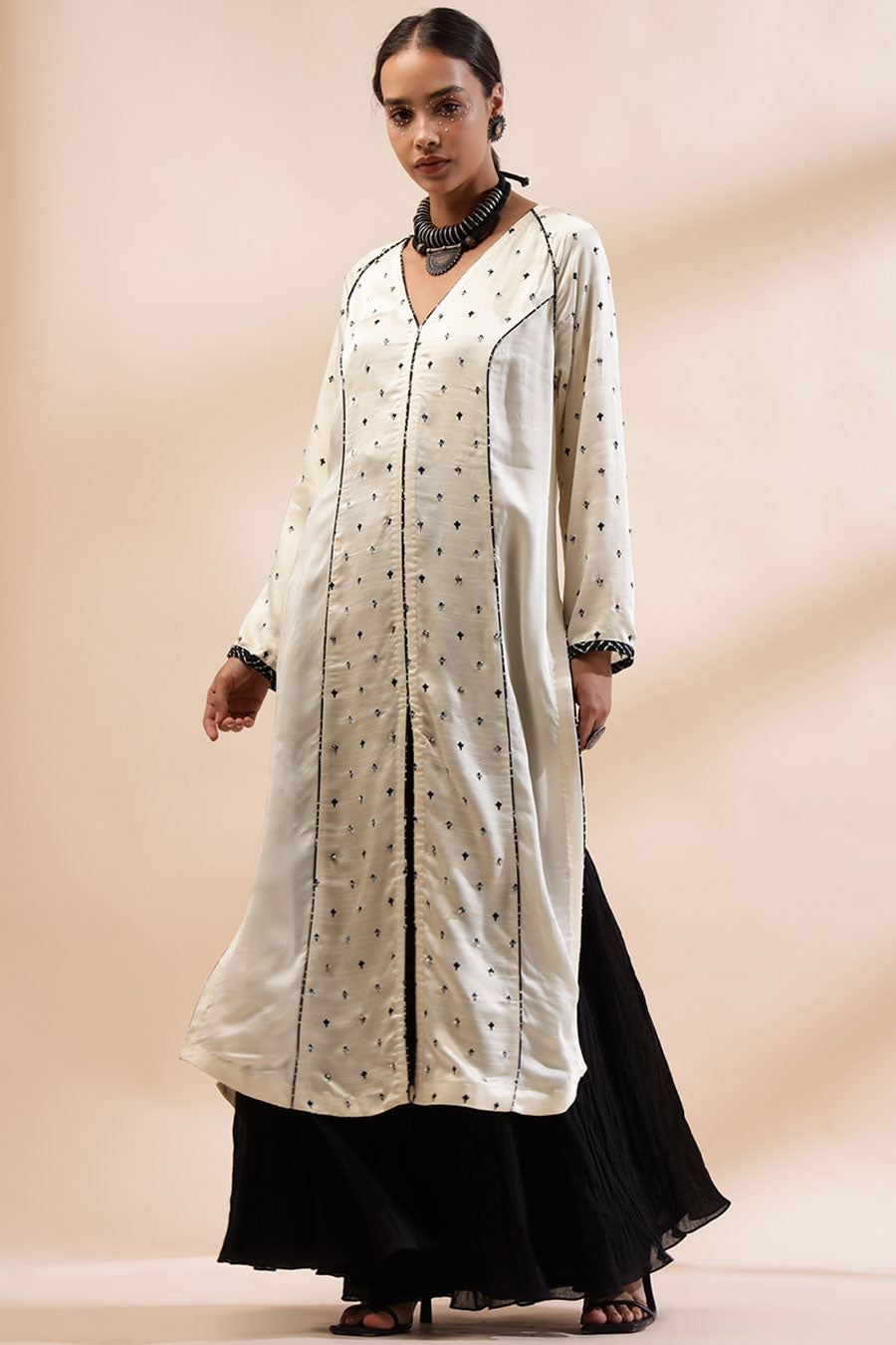 Ivory Juno Embroidered Kurta & Black Sharara Set
