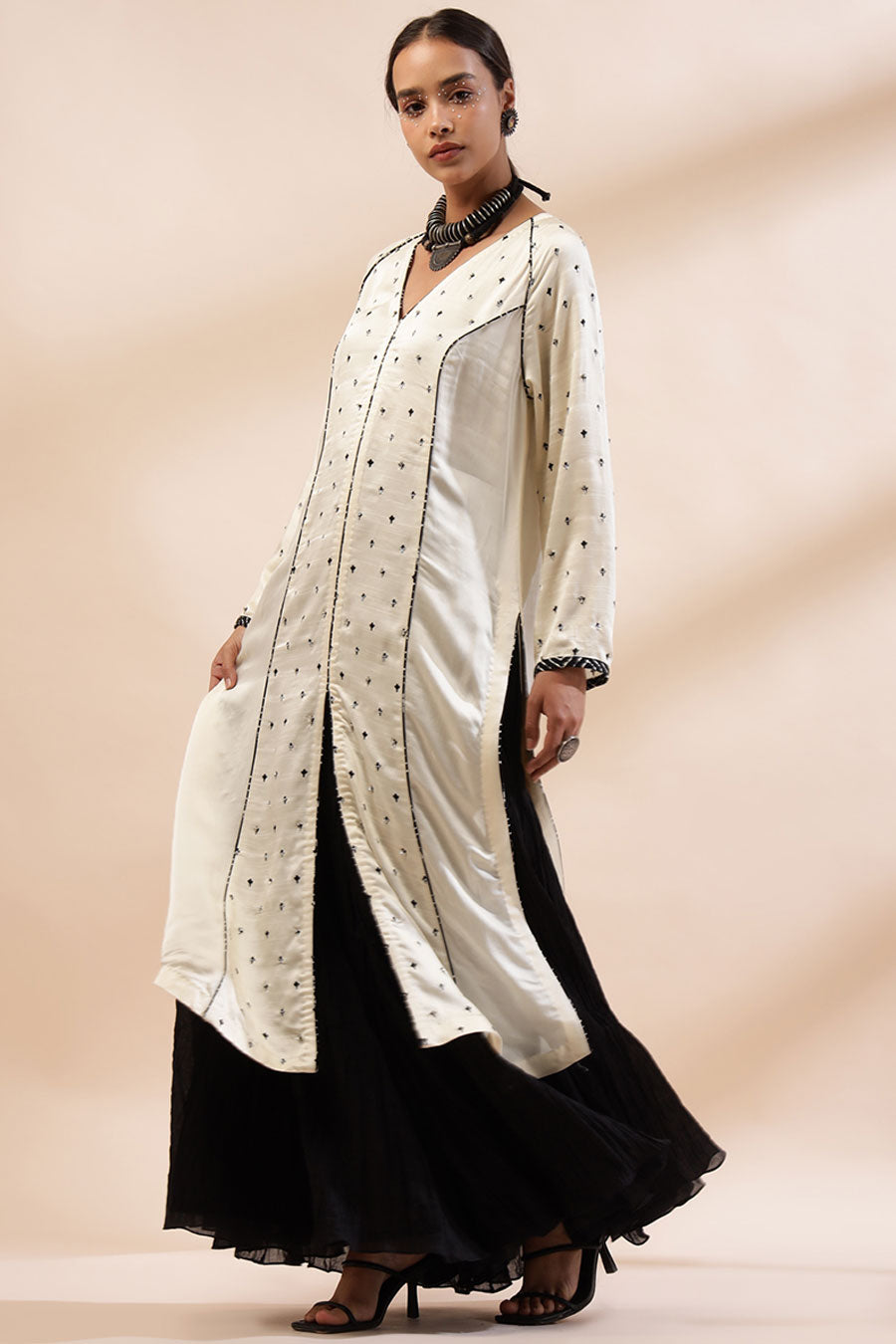 Ivory Juno Embroidered Kurta & Black Sharara Set