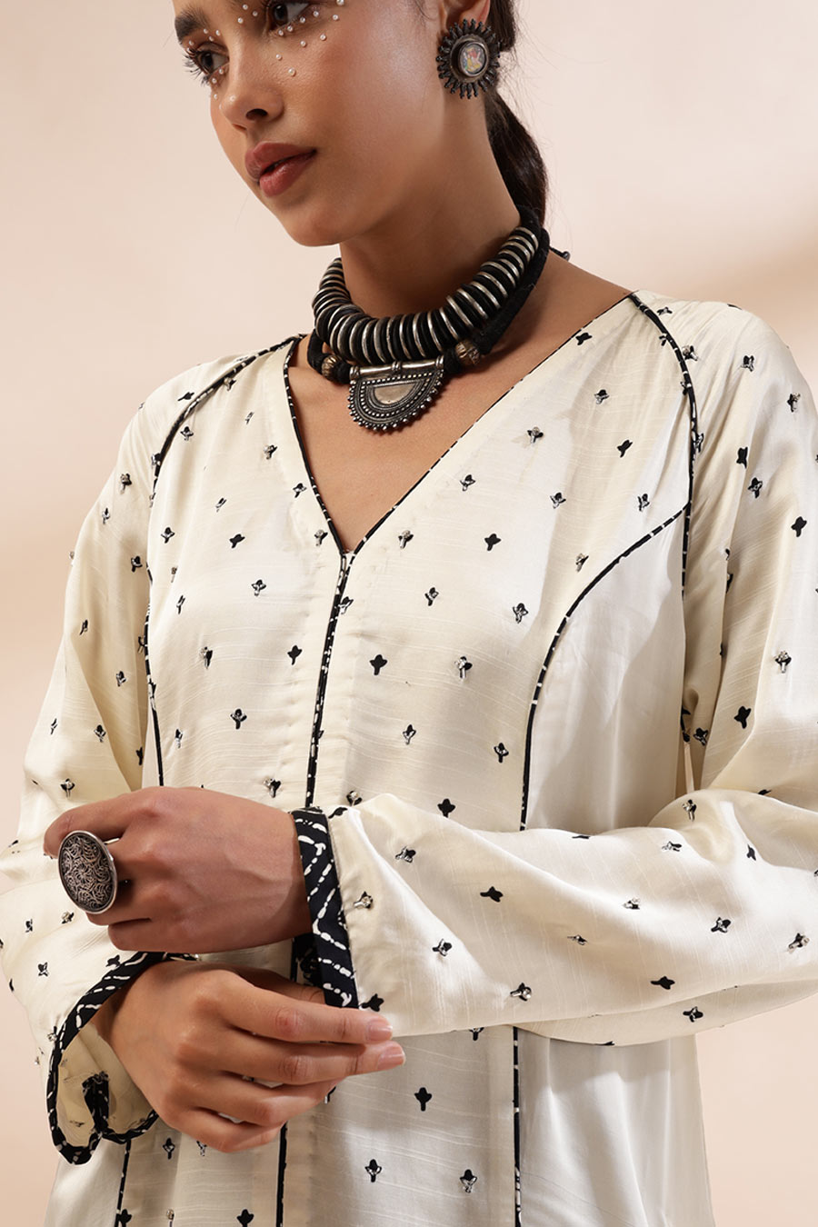 Ivory Juno Embroidered Kurta & Black Sharara Set