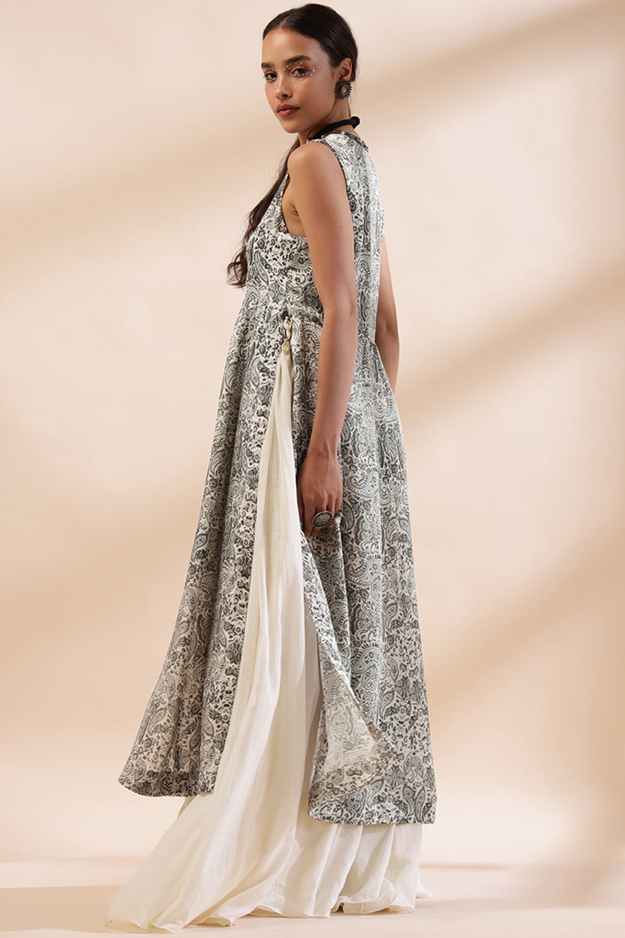 Ivory & Black Abeer Printed Slit-Kurta & Skirt Set
