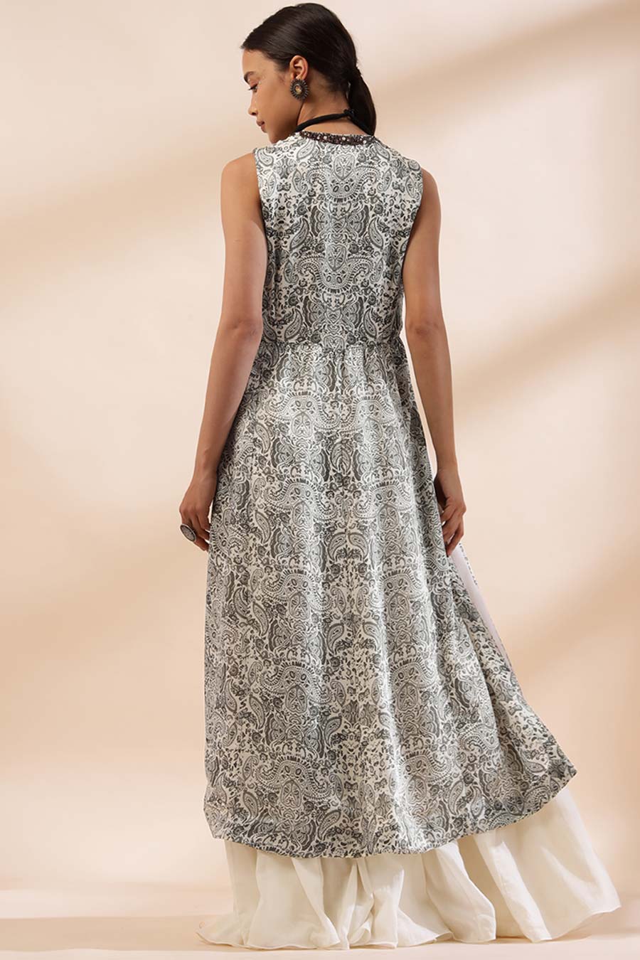 Ivory & Black Abeer Printed Slit-Kurta & Skirt Set