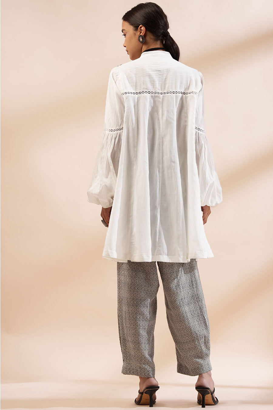 Ivory Hiba Embroidered Tunic & Printed Pant Set