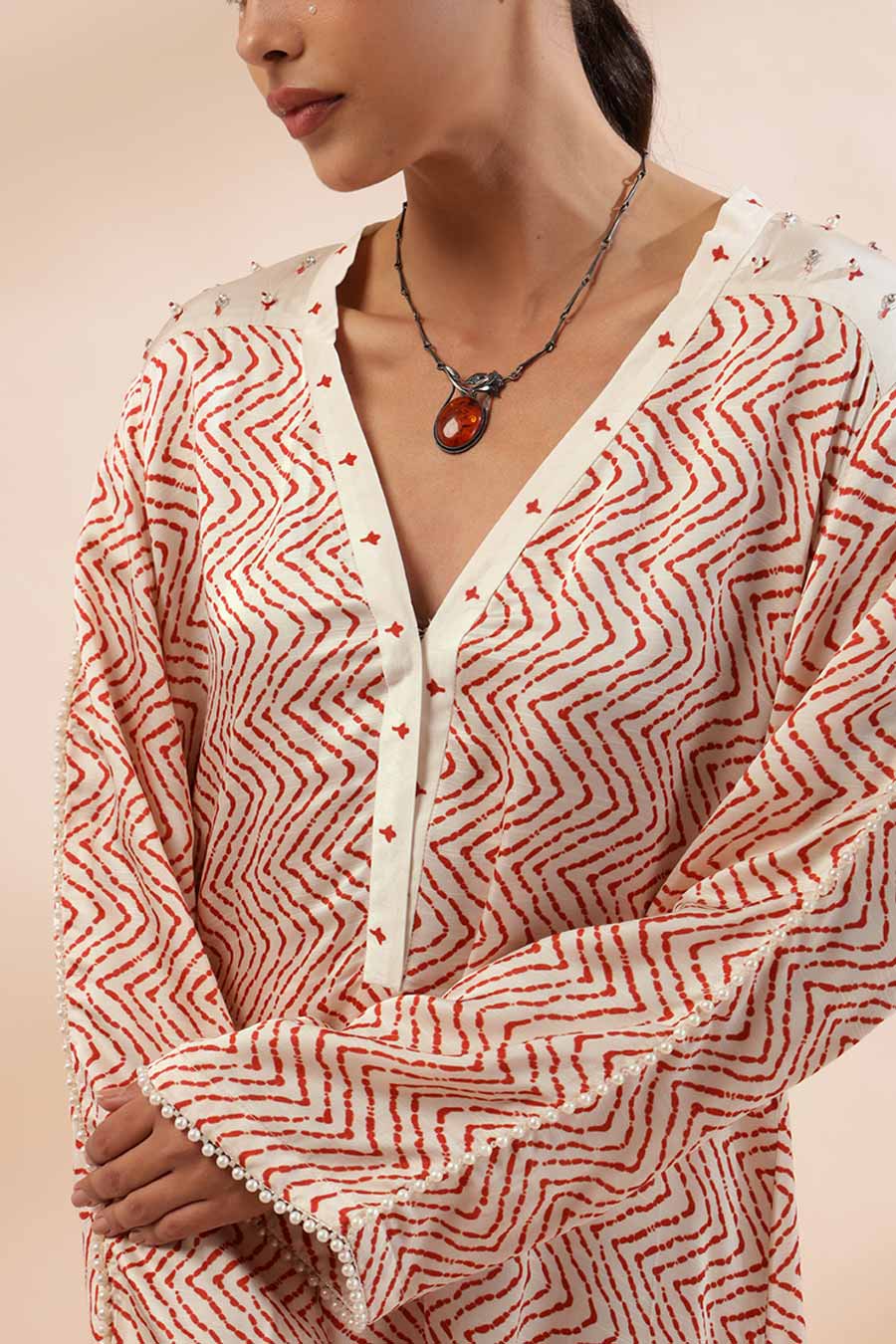 Ivory & Rust Zinna Printed Kurta & Pant Set