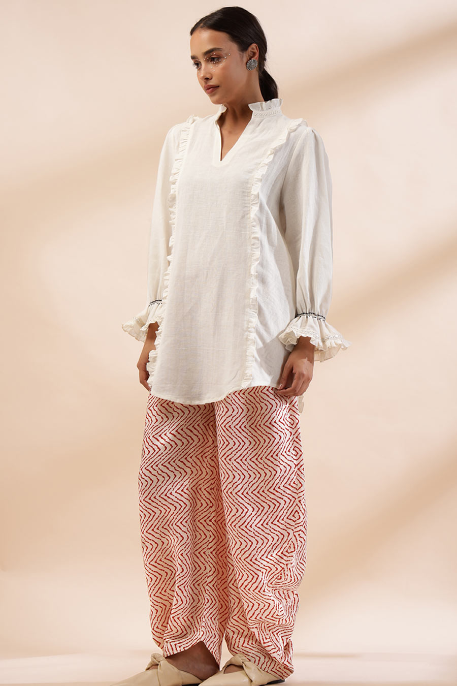Ivory Eden Ruffle Top & Printed Pant Co-Ord Set