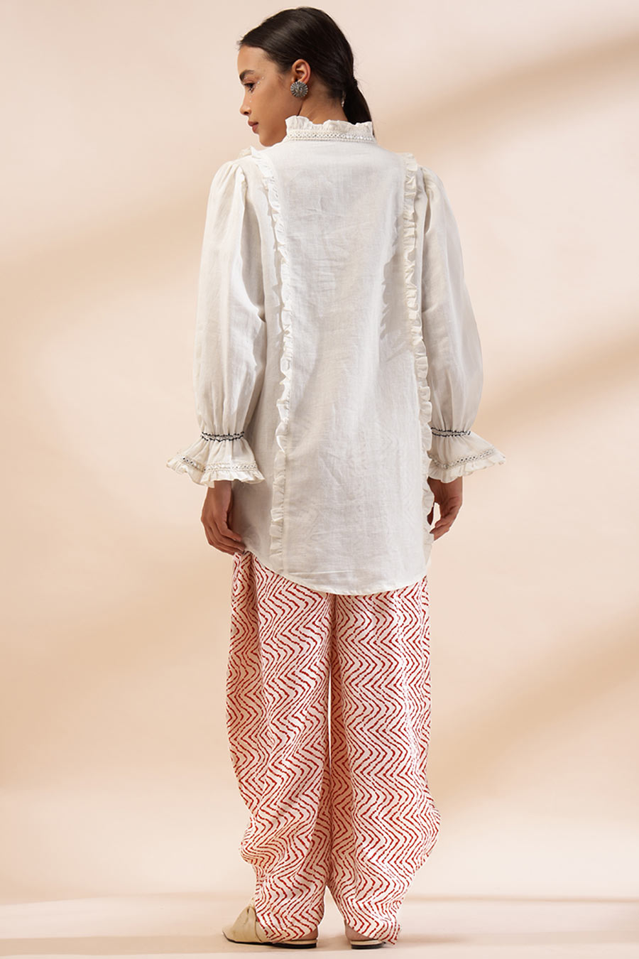 Ivory Eden Ruffle Top & Printed Pant Co-Ord Set