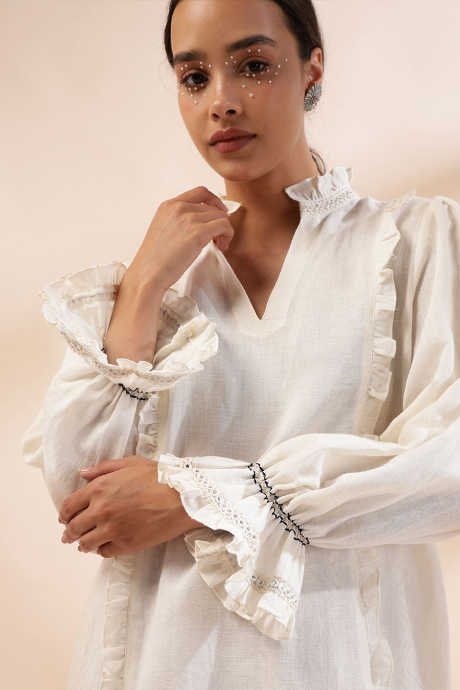Ivory Eden Ruffle Top & Printed Pant Co-Ord Set