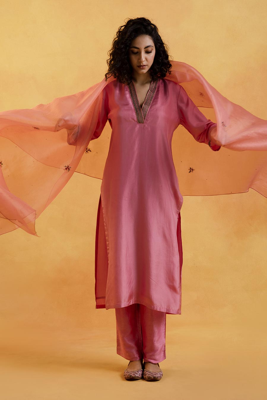 Pink Silk Embroidered Kurta Set