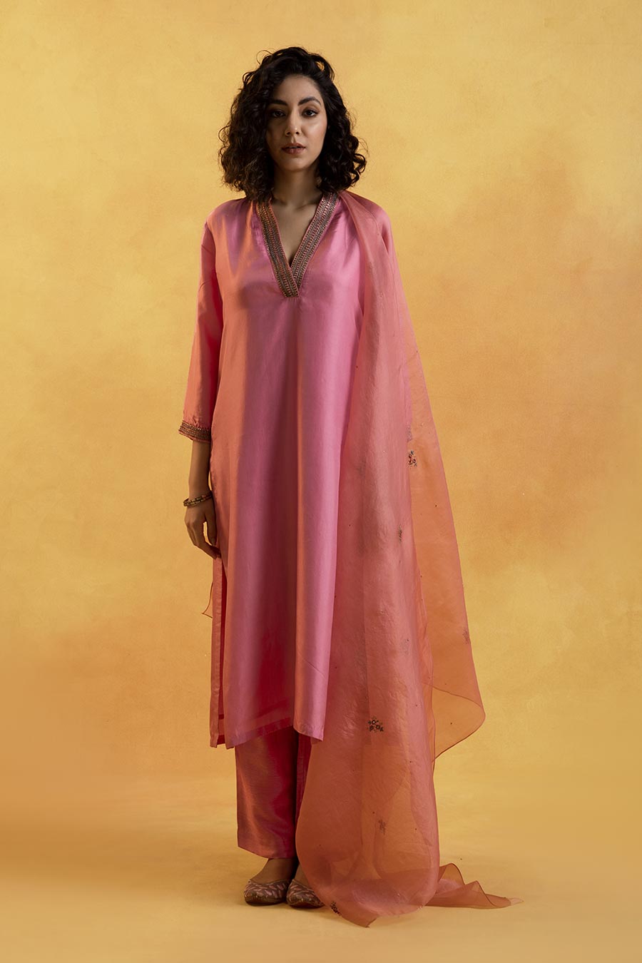 Pink Silk Embroidered Kurta Set