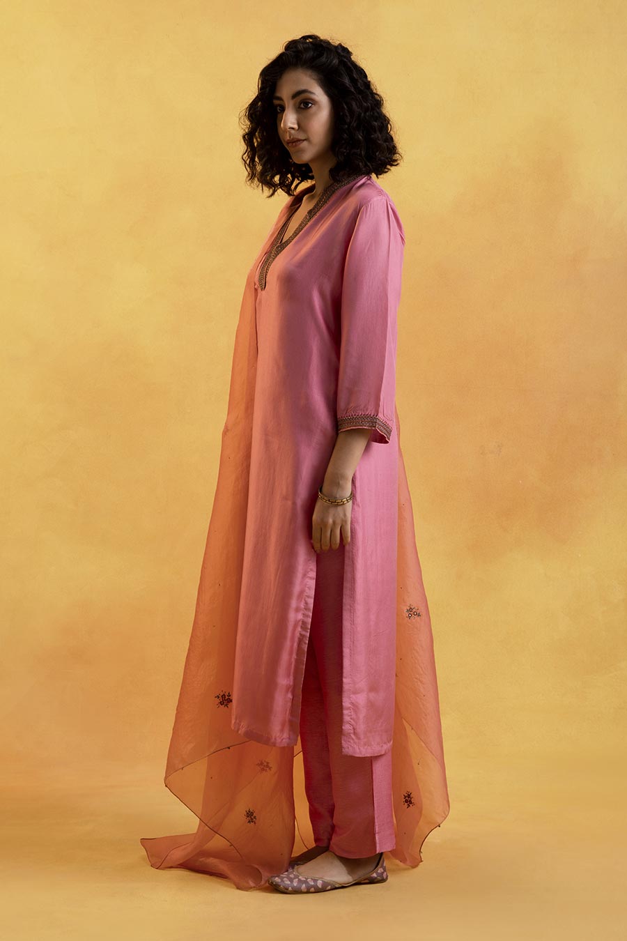 Pink Silk Embroidered Kurta Set