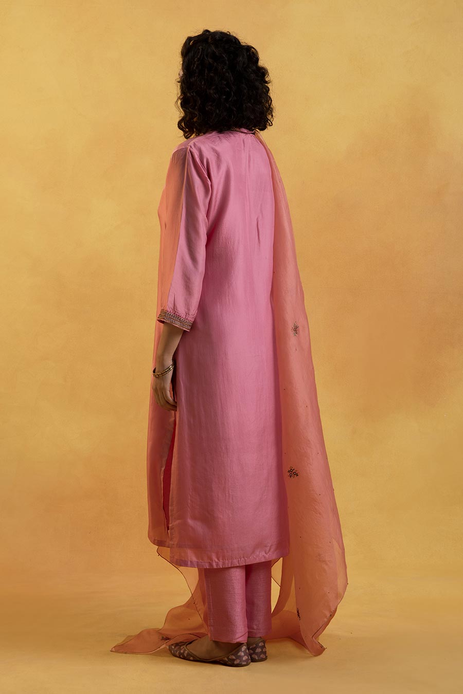 Pink Silk Embroidered Kurta Set