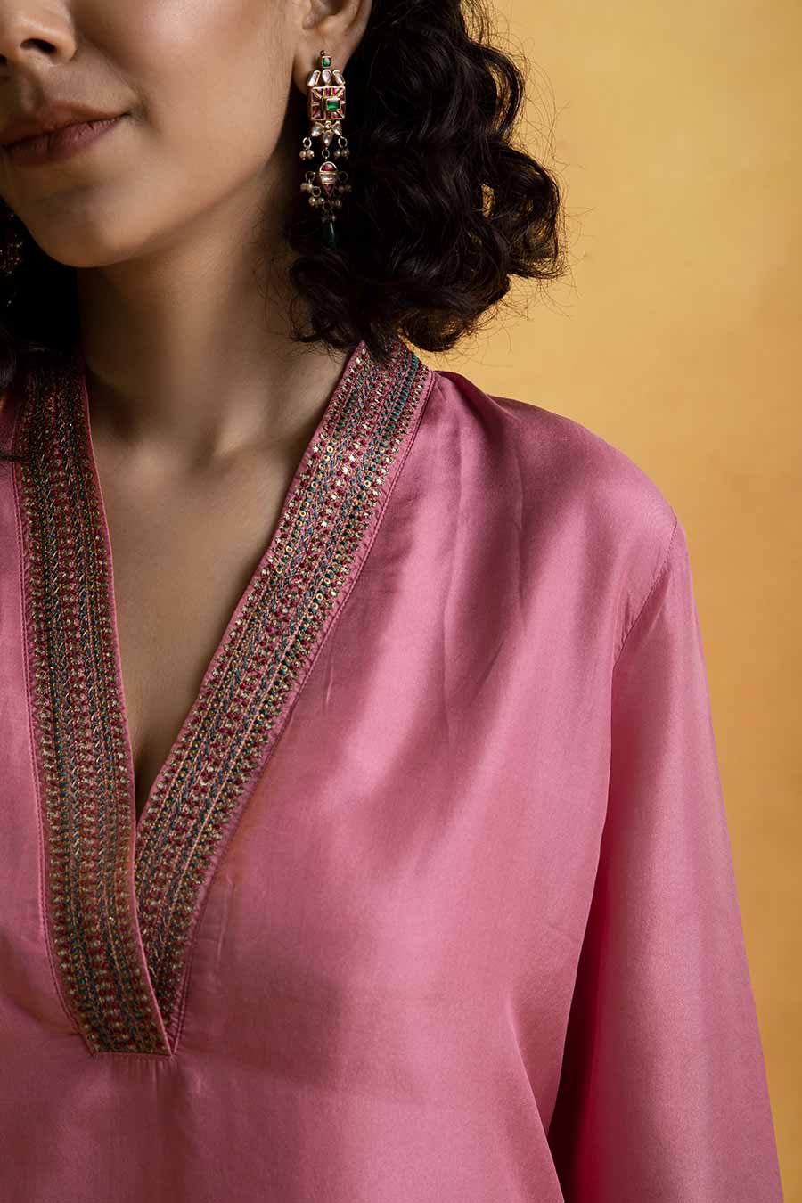 Pink Silk Embroidered Kurta Set