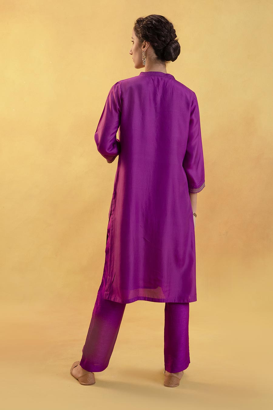 Purple Silk Embroidered Kurta Set