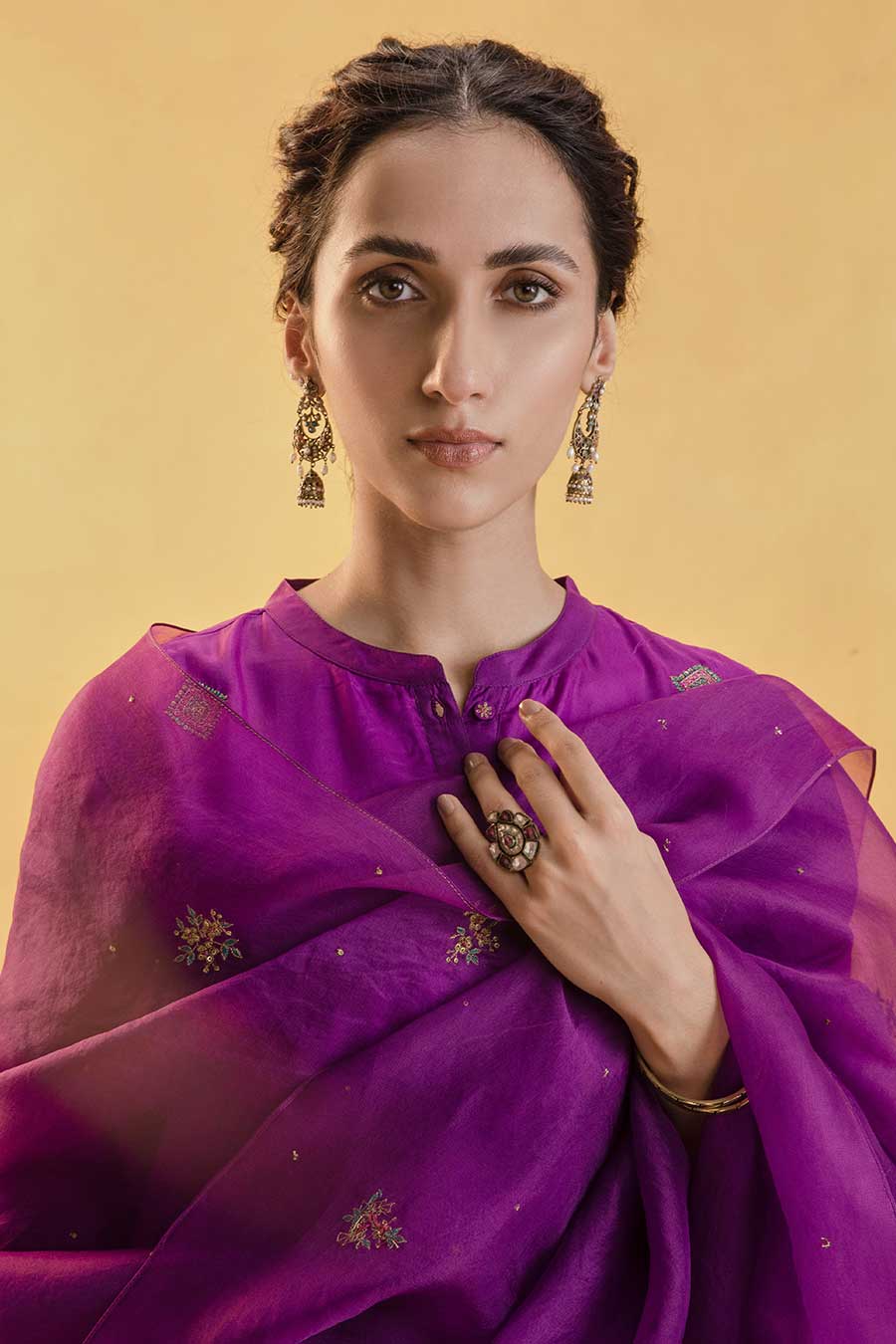 Purple Silk Embroidered Kurta Set