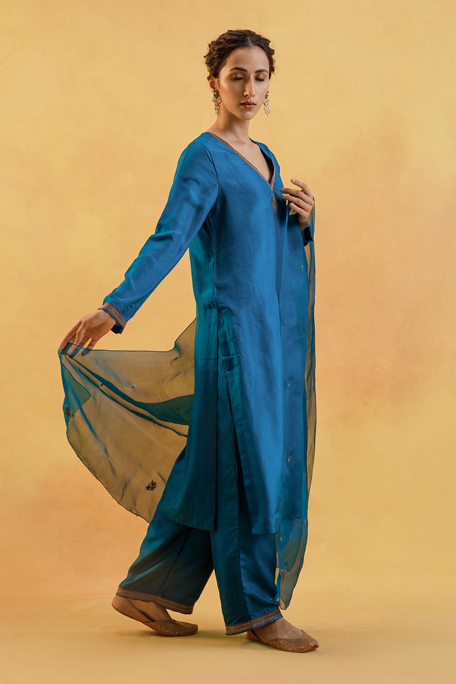 Blue Silk Embroidered Kurta Set