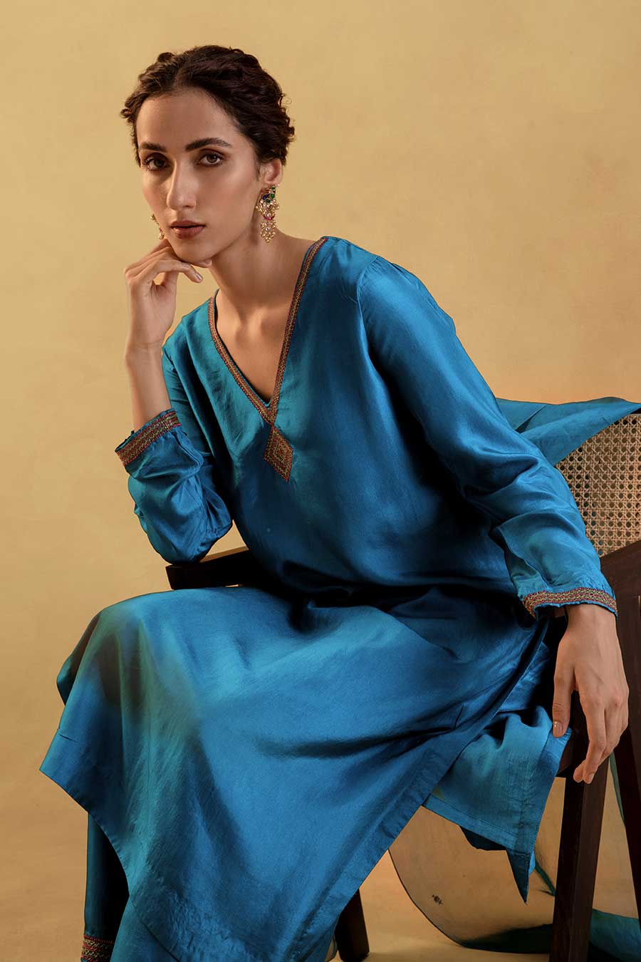 Blue Silk Embroidered Kurta Set
