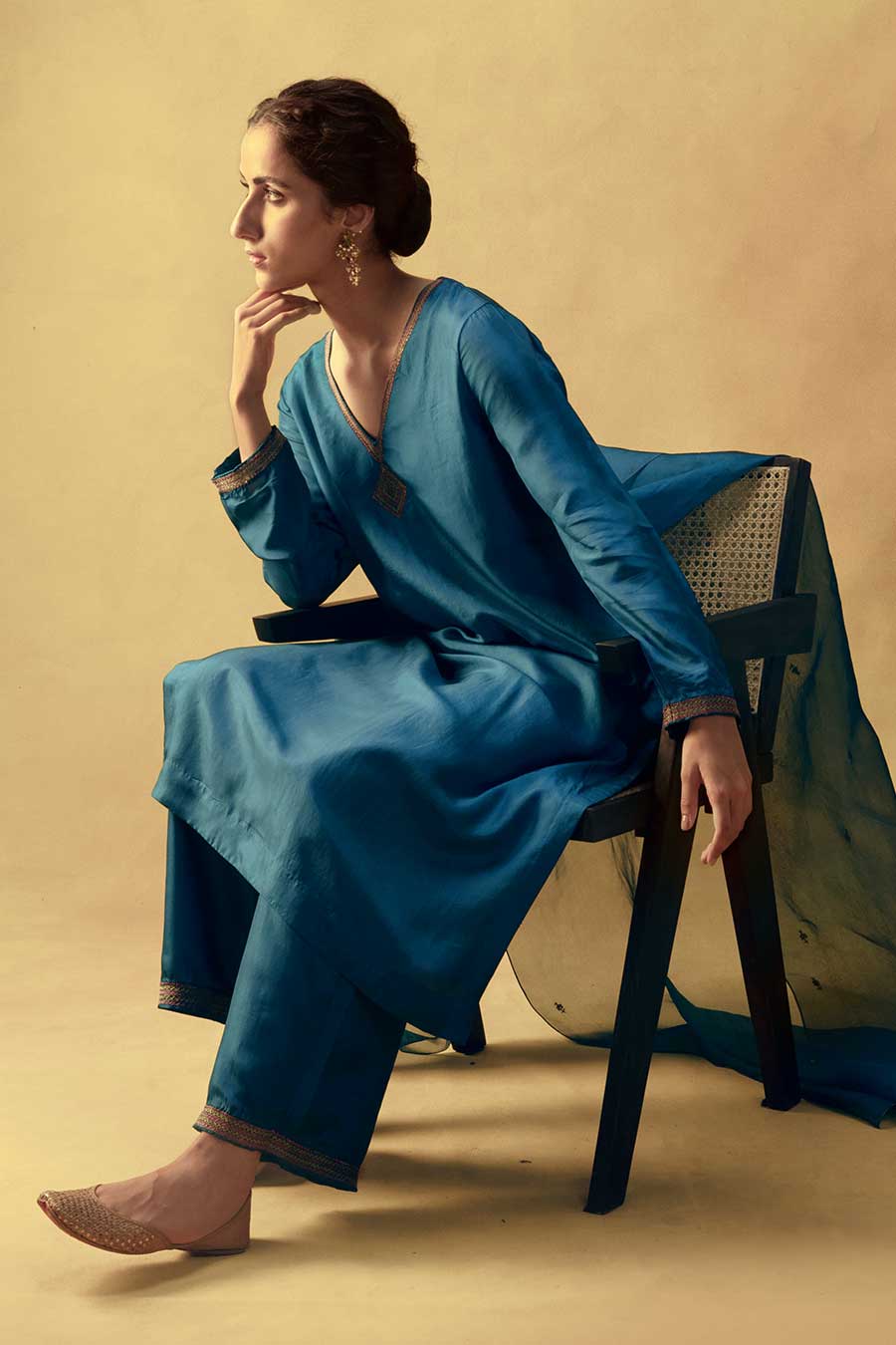 Blue Silk Embroidered Kurta Set