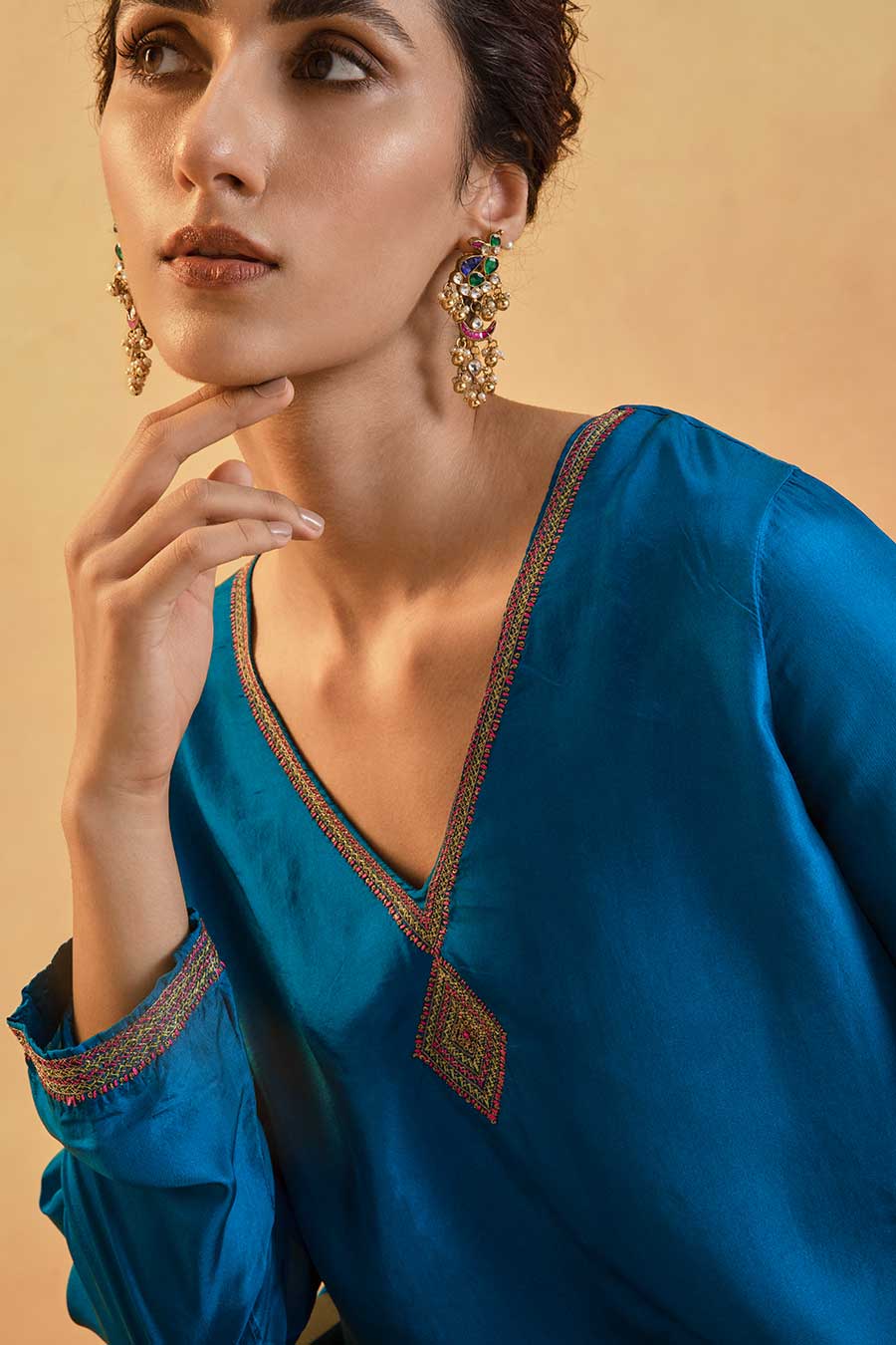 Blue Silk Embroidered Kurta Set