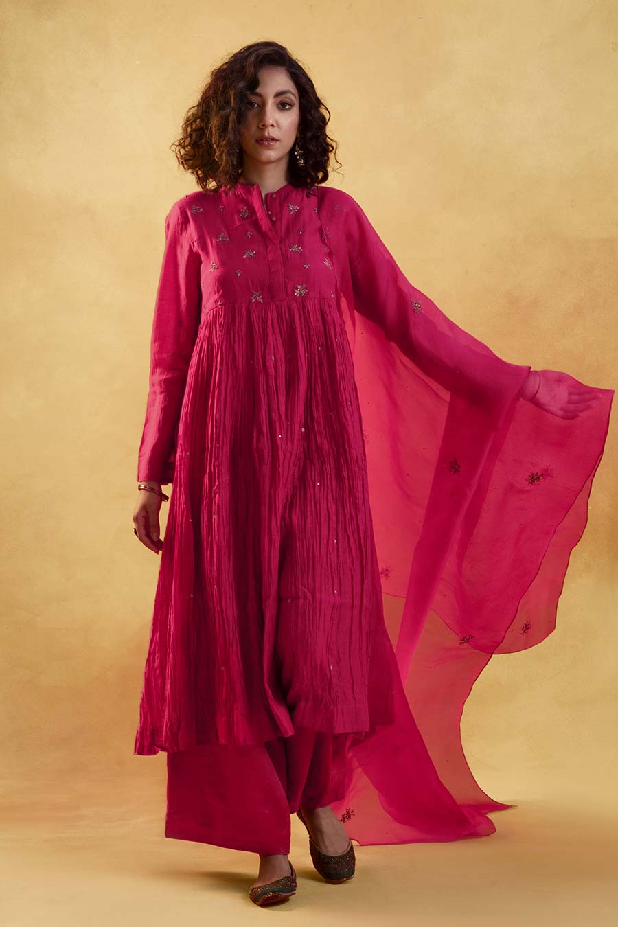 Pink Chanderi Embroidered Kurta Set