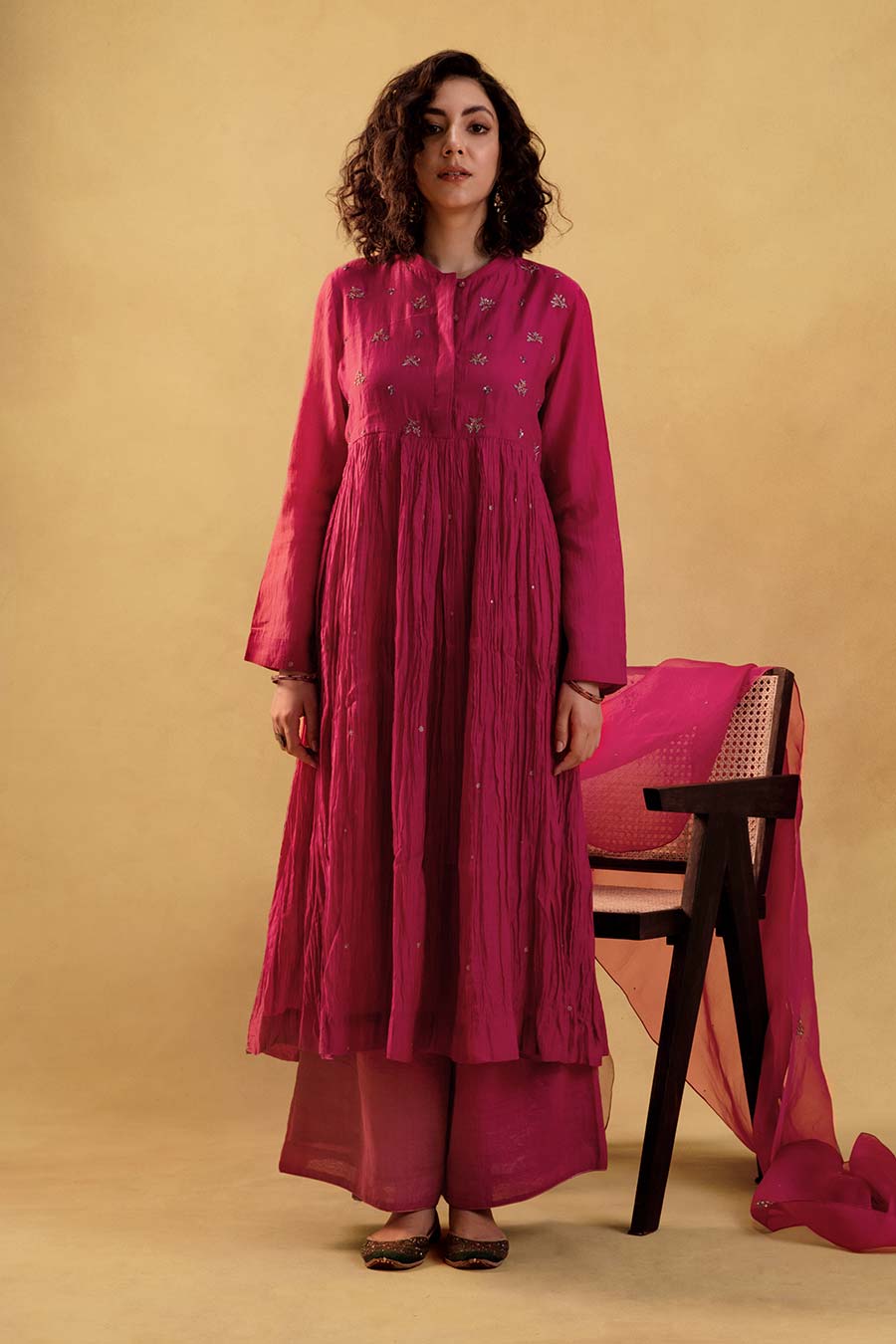 Pink Chanderi Embroidered Kurta Set