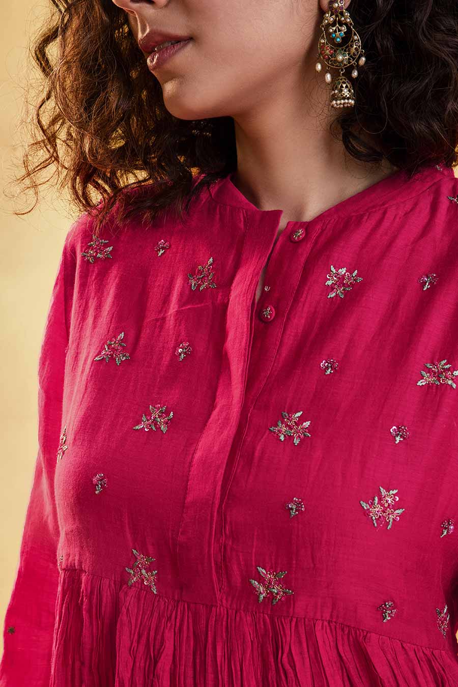 Pink Chanderi Embroidered Kurta Set