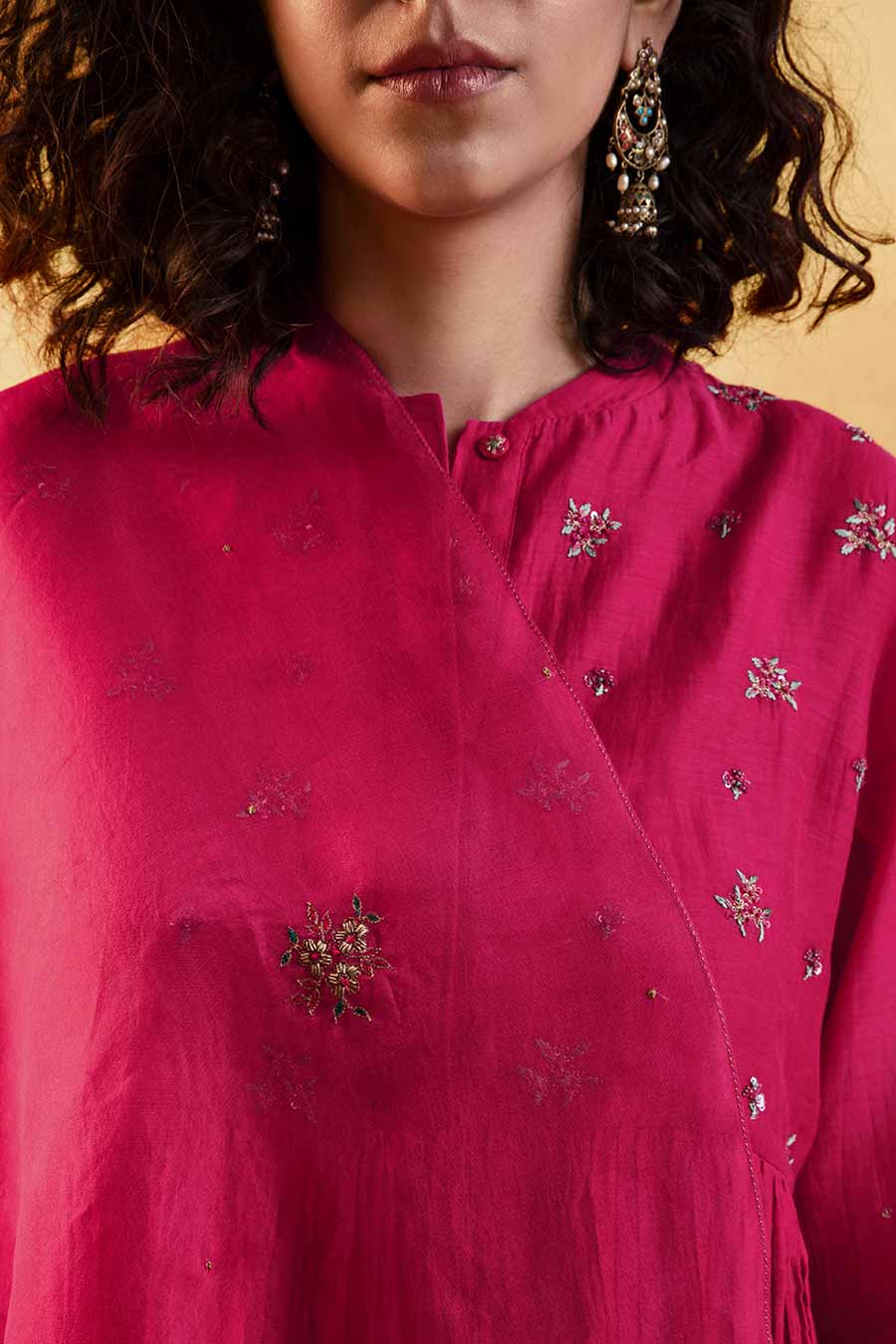 Pink Chanderi Embroidered Kurta Set
