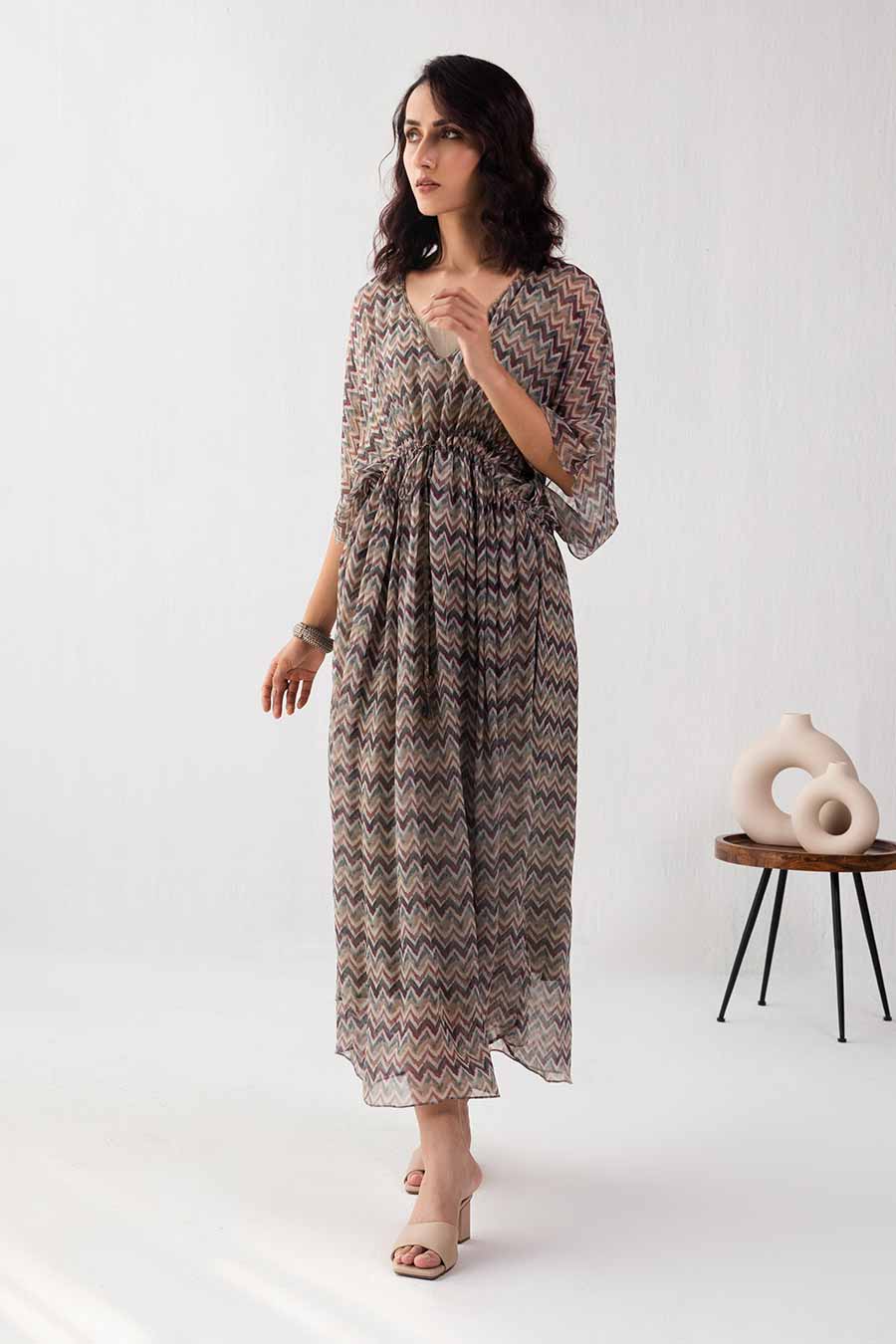 Grey Zig-Zag Print Kaftan Dress