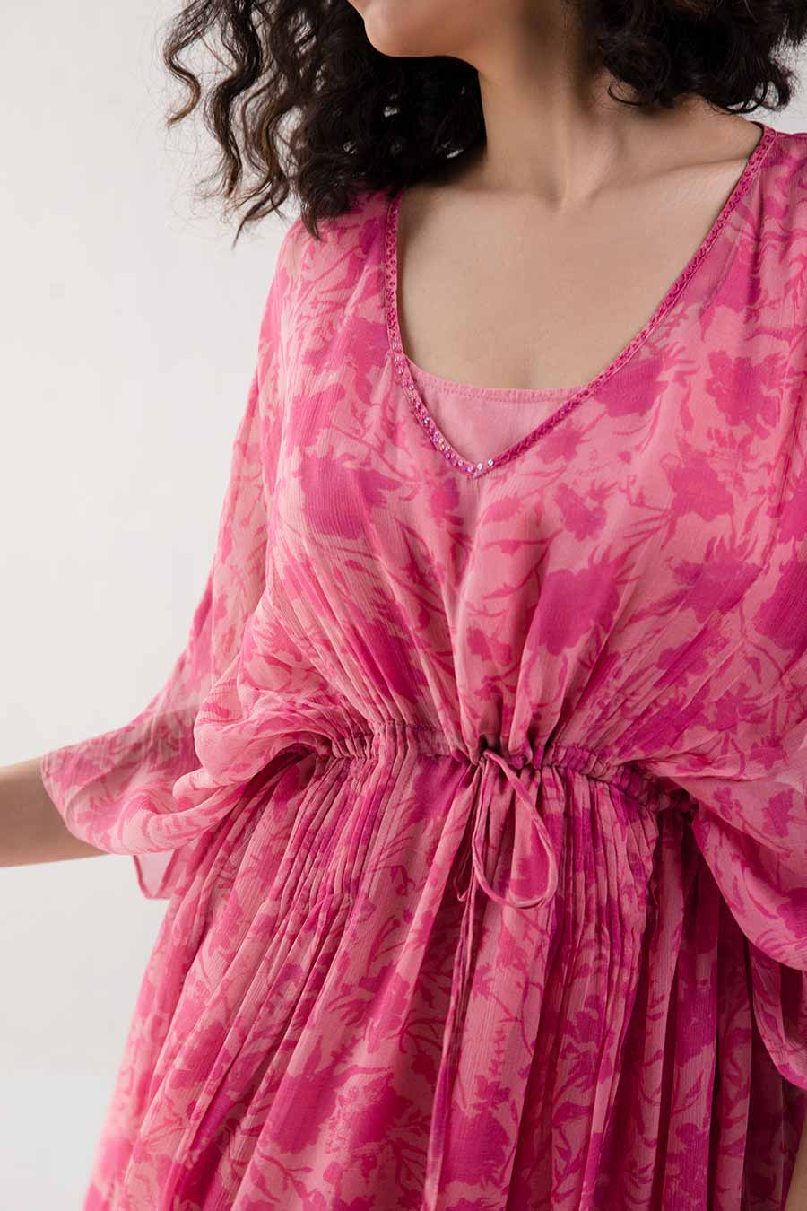 Pink Floral Print Kaftan Dress