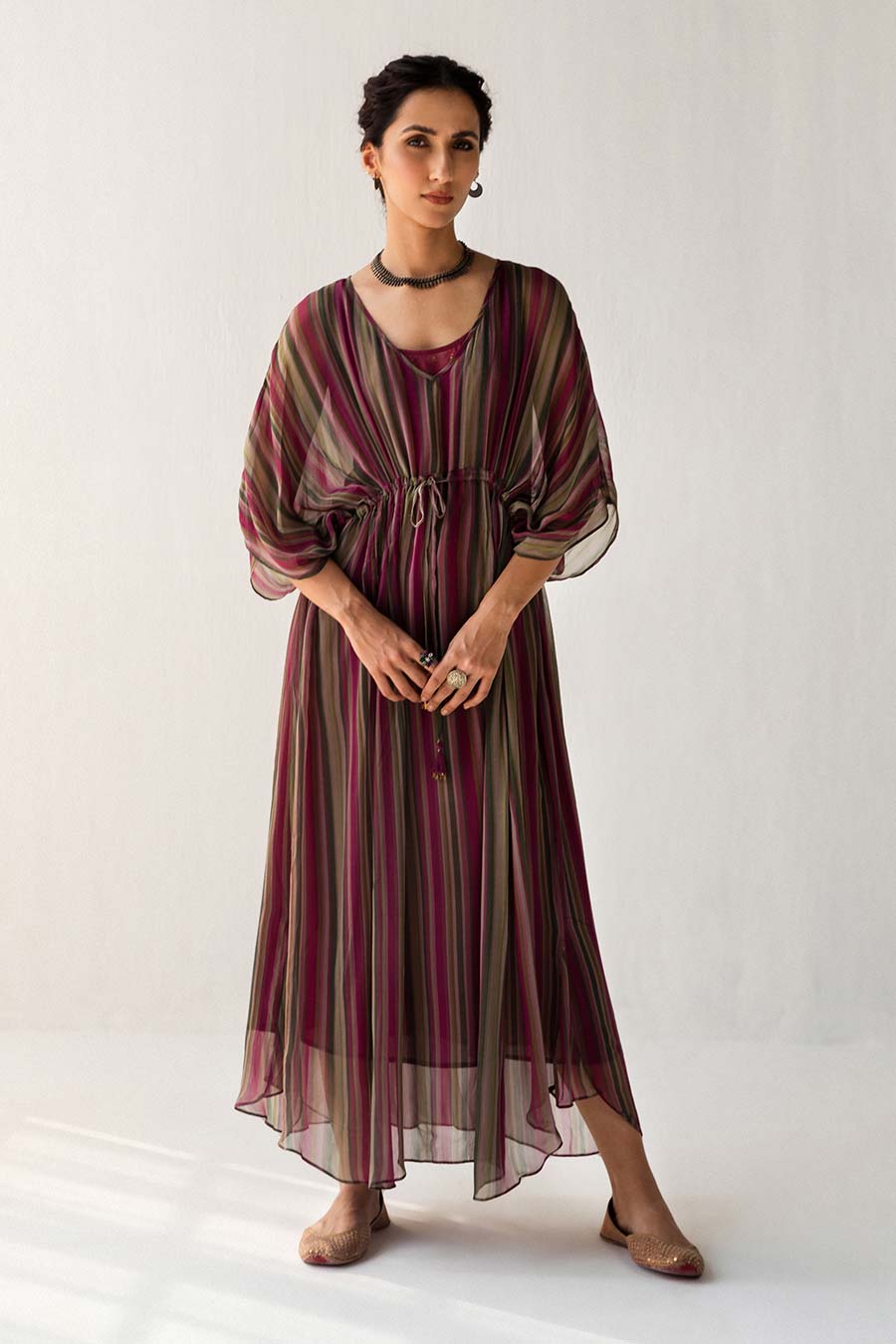 Multicolour Stripe Printed Kaftan Dress