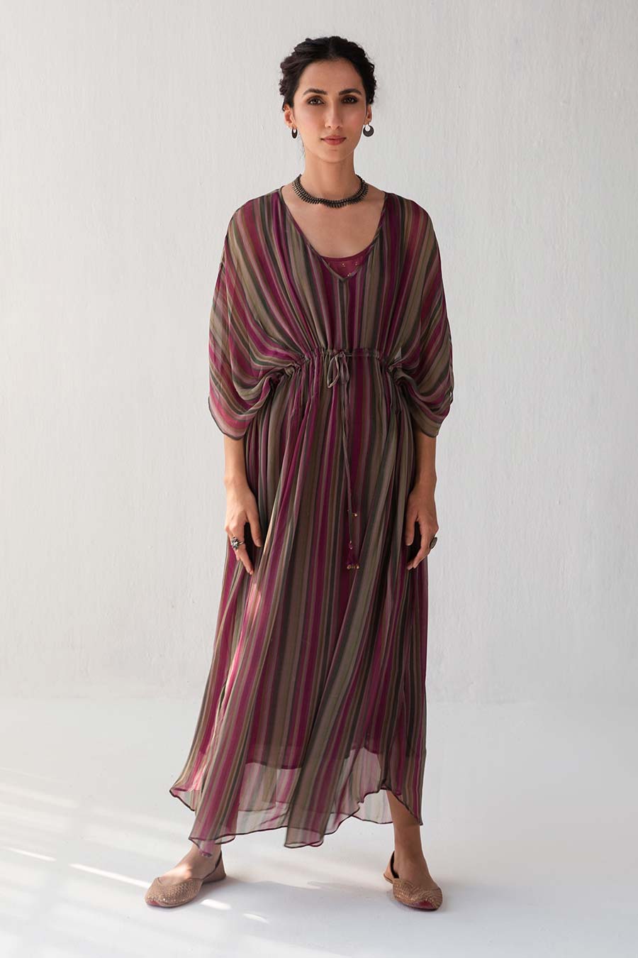 Multicolour Stripe Printed Kaftan Dress