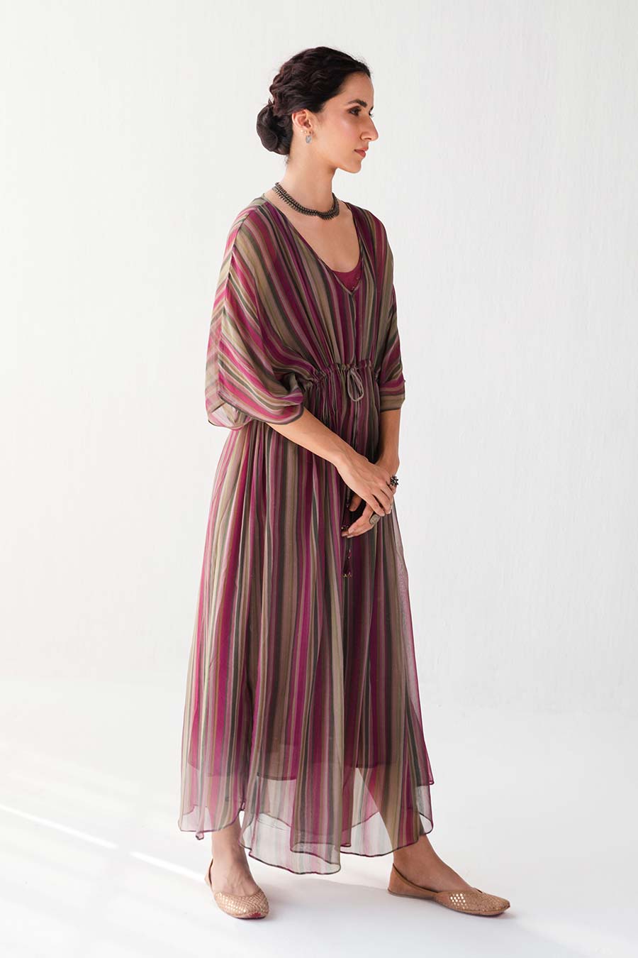 Multicolour Stripe Printed Kaftan Dress