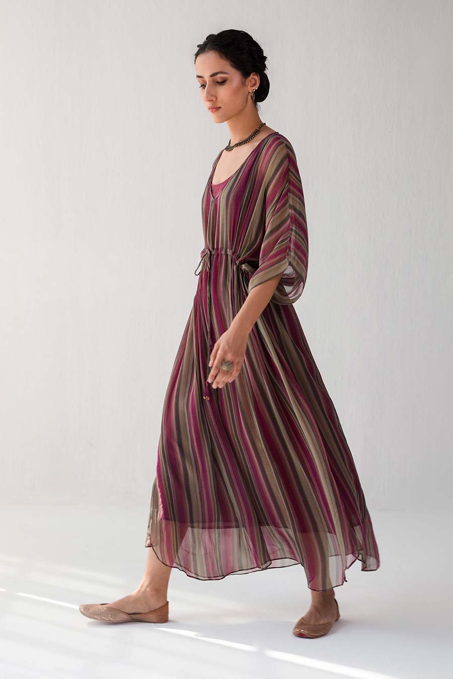 Multicolour Stripe Printed Kaftan Dress