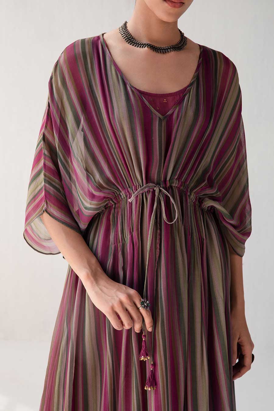 Multicolour Stripe Printed Kaftan Dress