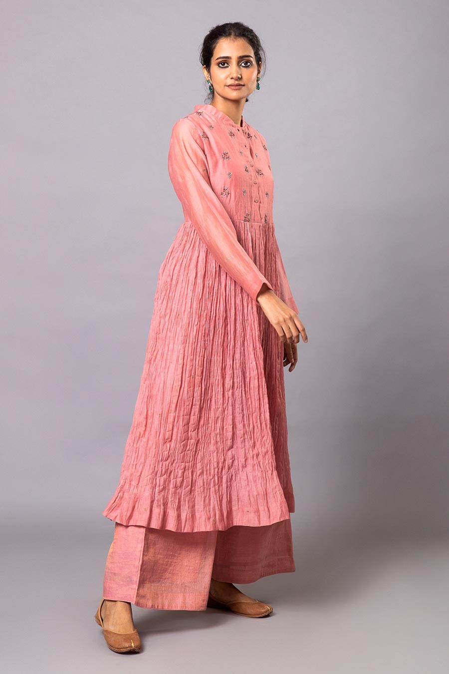 Pink Embroidered Chanderi Kurta Set