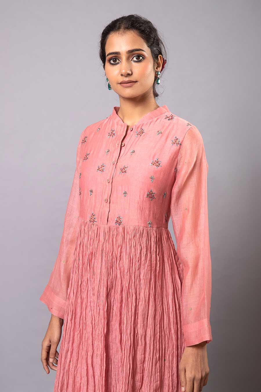 Pink Embroidered Chanderi Kurta Set