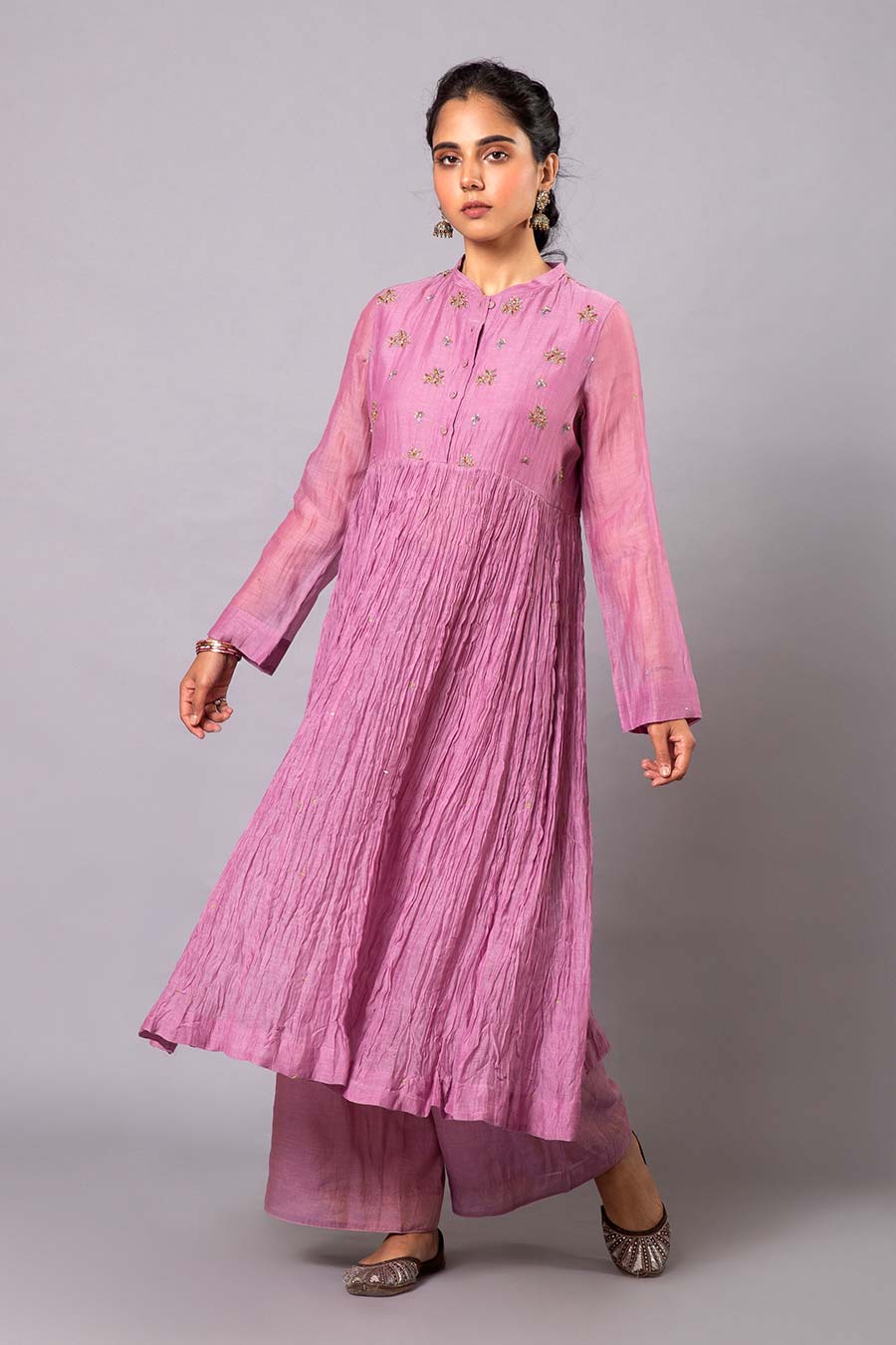 Lilac Embroidered Chanderi Kurta Set