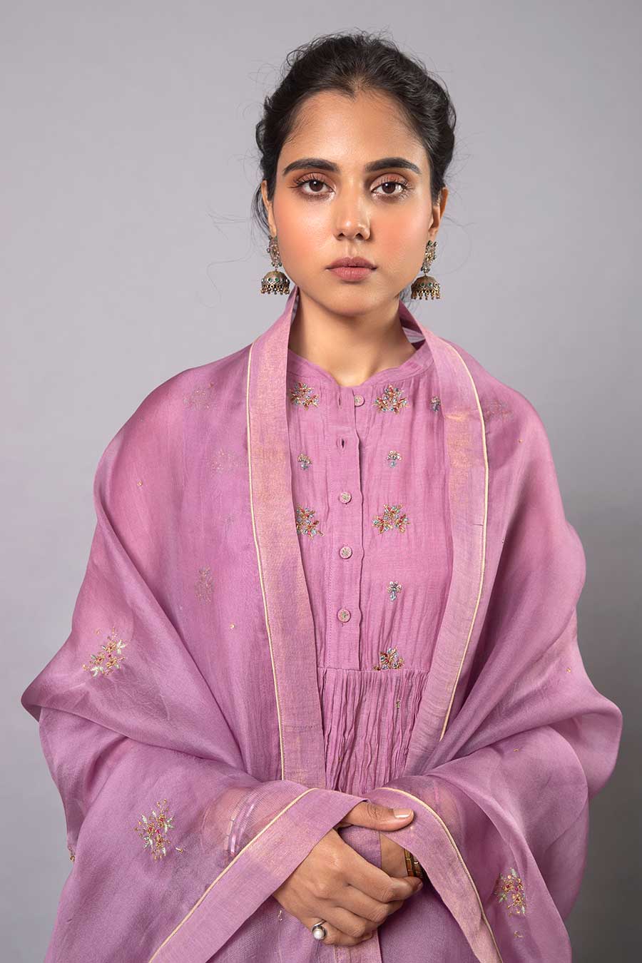 Lilac Embroidered Chanderi Kurta Set