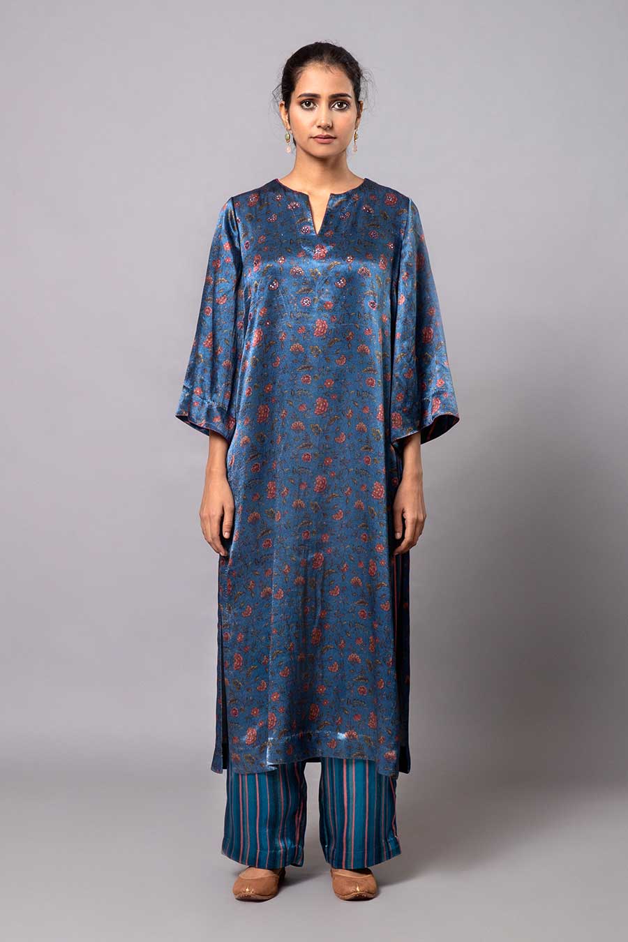 Blue Floral Print Kurta Set