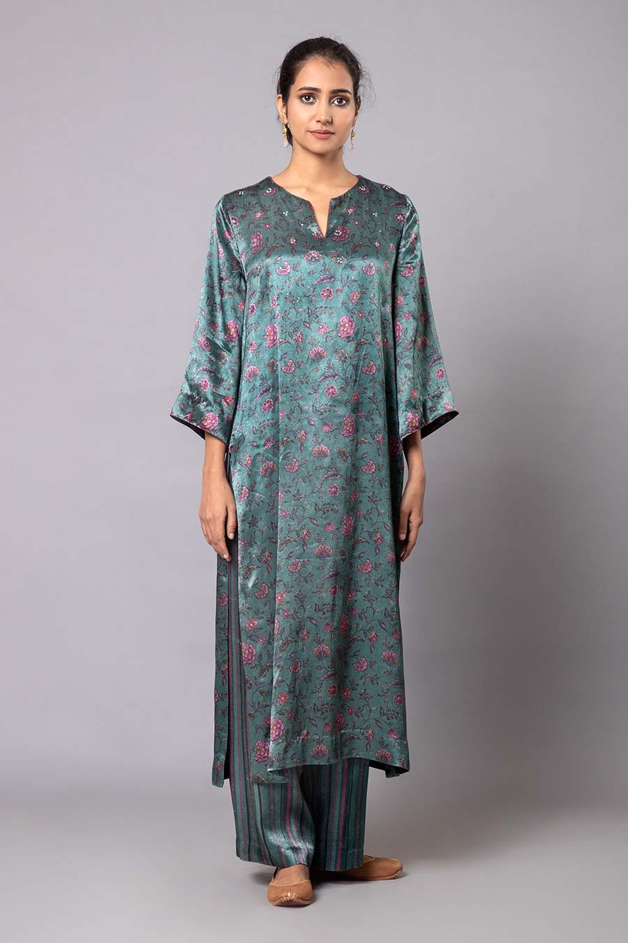 Green Floral Print Kurta Set