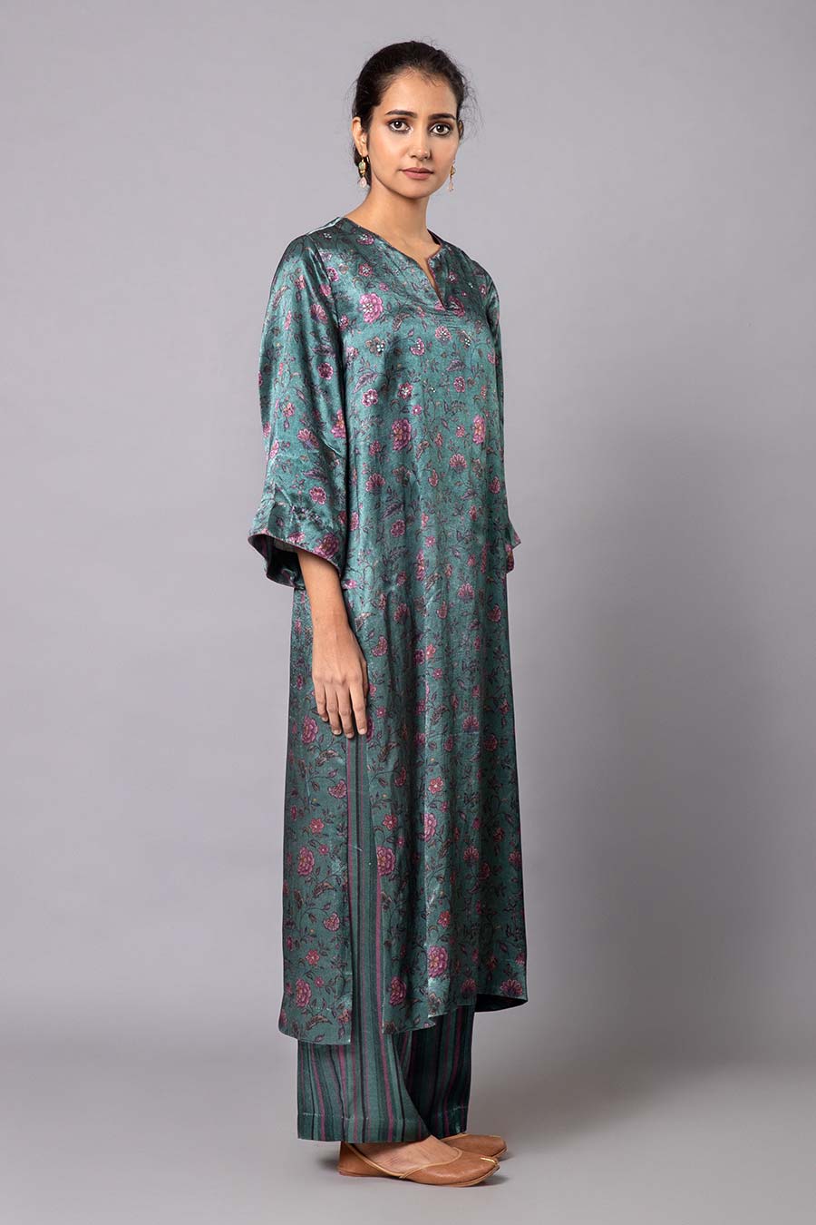 Green Floral Print Kurta Set