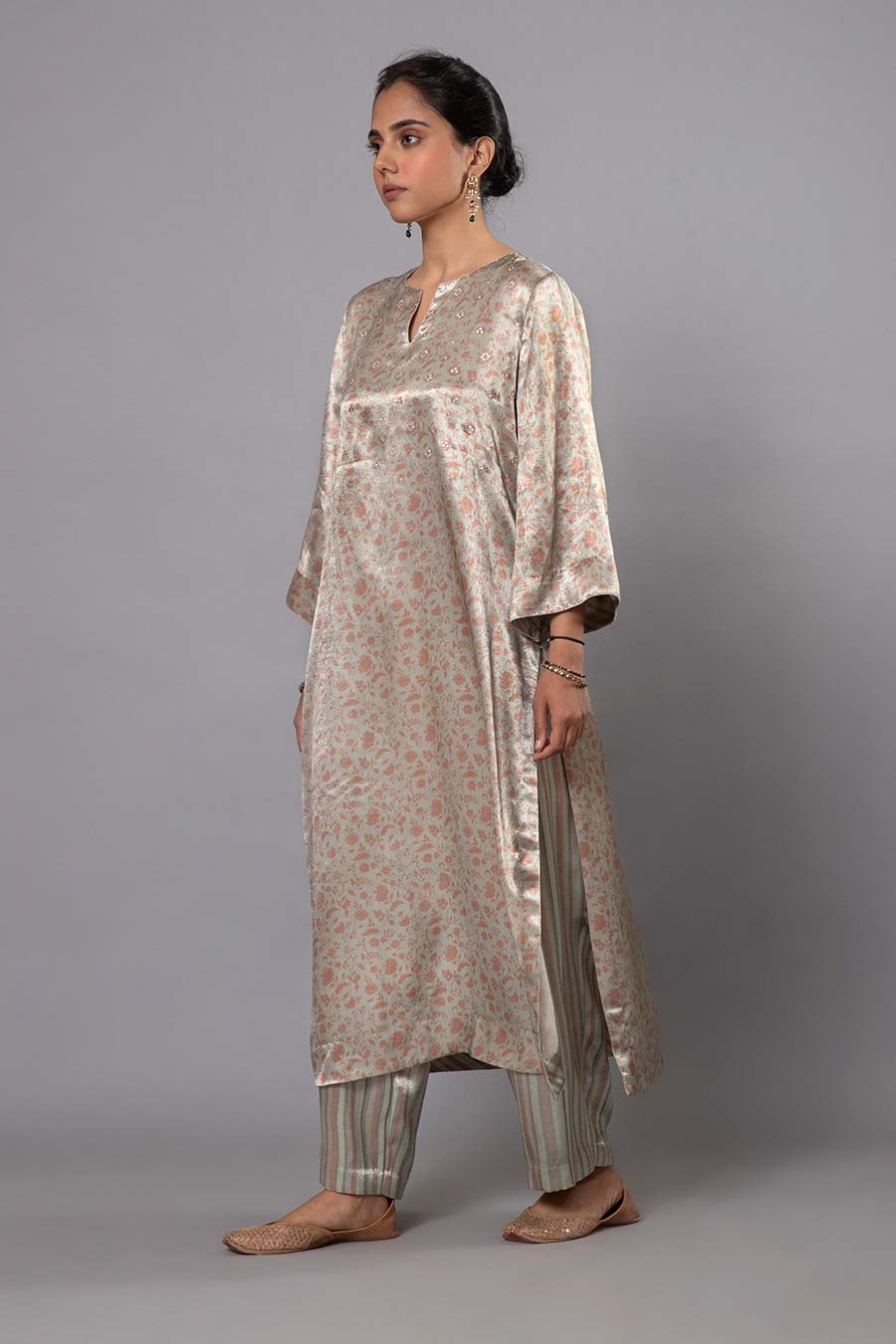 Grey Floral Print Kurta Set